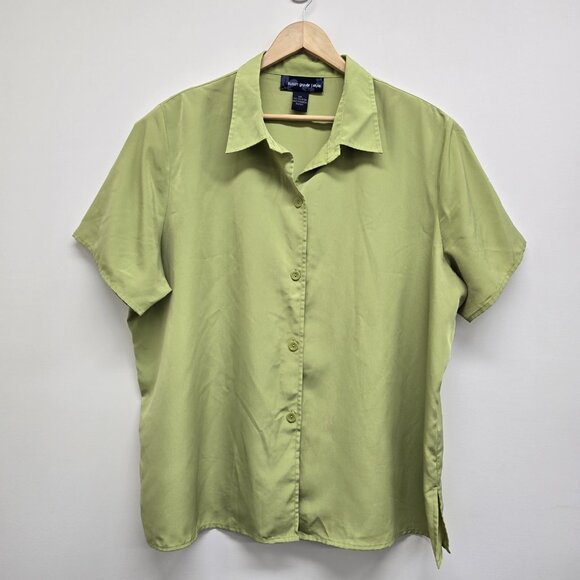 Susan Graver Style Short Sleeve Button Up Blouse Top Womens 2X Green Casual - Picture 1 of 7